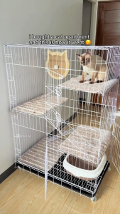 Greenpets Cat Cage 4 Layer Heavy Duty Inexpensive Collapsible Sturdy Pet Furniture Cat Crate with Wheels Large Space Cat Cage No assembly required