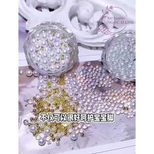 Trai bi tròn trắng mix size trang trí móng phong cách ngọt ngào công chúa lấp lánh chuyên dùng làm nail - PT001