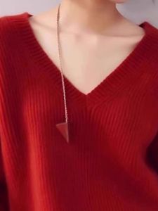 Cashmere V-neck Inner Work Knitted Sweater Womens Winter New Year Traditional Year Red Soft Comfortable Wool Sweater