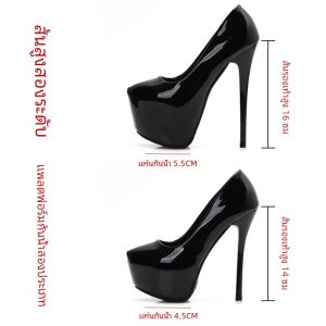 14cm Waterproof Platform Womens High Heels Patent Leather Professional Work Shoes Pointed Toe Thin Heel New Spring Cheongsam Show Shoes