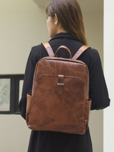 Business Womens Soft Leather Large Capacity Backpack Fashionable Office Commuting 14 Inch Computer Bag Dual Shoulder Strap