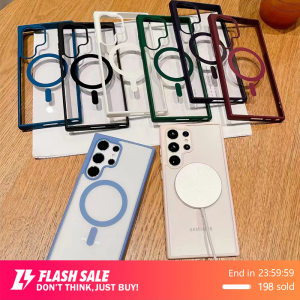 🇹🇭Ekcam เคสกันกล้อง เคสแม่เหล็ก ใส ชาร์จได้ สำหรับ เคสซัมซุงกันกระแทกสีมาการอง ซัมซุงกาแล็กซี่ For Samsung Galaxy S24 S23 S22 Ultra Plus S23FE อัลตร้าพลัสไร้สายชาร์จคริลิคกันชนกรณีโทรศัพท์กรอบฝ้ากรณีแม่เหล็ก