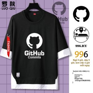 LUOQIU | Áo Thun Tay Ngắn Giả Hai Mảnh Đùa Cười Lập Trình Viên 996
