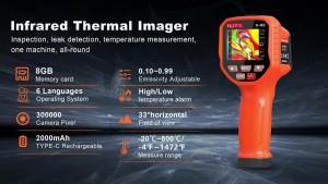 NJTY | S-M8 Handheld Infrared Thermal Imager -20~800°C Dual-Light Fusion IR Camera 1024-Pixel 8GB LCD HVAC Electrical Home Inspection