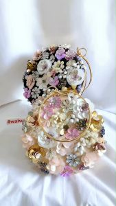 Waiwai Tas Kondangan Wanita Flower Bulat Gelang Mewah Tenteng Selempang K0018 Clutch