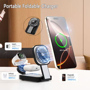 3 In 1 Magnetic Wireless Charger Stand Foldable Fast Charging Station For Magsafe iPhone 16 15 14 Apple Watch 2-8 Airpods Pro