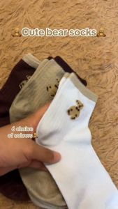 5Pairs Cartoon Bear Middle Tube Socks Girl Calf High Socks Daily Casual Long Crew Socks Street