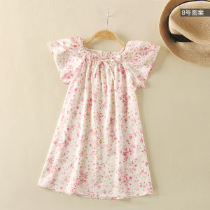 Princess Style Silk Sleepwear Short Sleeve Childrens Dress Lightweight Home Clothes for Girls Summer Season Comfortable Moisture Wicking