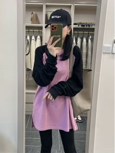 Undershirt Womens Autumn Fancy Western Style Fashion Loose Mid Length Long Length Inner Wear Long Sleeve T-shirt Chic Color Matching Top