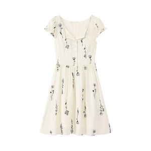 Đầm Voan Pháp Tay Ngắn V Neck Lanh A Line Ôm Sơ Mi Thêu Mùa Hè Nhẹ
