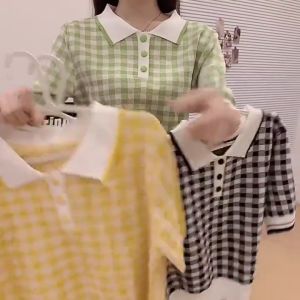 Áo Len Nữ Tay Lỡ Họa Tiết Kẻ Ô Độc Đáo  Phối Khuy Cúc Mở - LCXA168