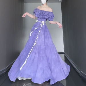 CHANGTONG | Gentle and Sweet Style Off-Shoulder High Waist Flared Dress