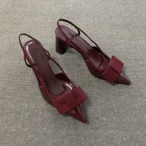 Summer Patent Leather Pointed Toe Heeled Sandals Women Elegant Bow Decoration Chunky Heel Pumps Luxury Designer Heels for Ladies
