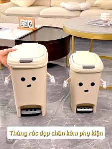 UFORU Thùng rác đạp chân thiết kế thông minh 2 in 1 màu kem chất liệu nhựa cứng cáp
