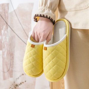 Anti-Slip Cotton Slippers for Men And Women Home Use Indoor Slippers Linen Four Seasons Soft Bottom Farmhouse Style Checkered