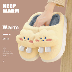 รองเท้าแตะผ้าฝ้ายหนาสำหรับผู้หญิงในฤดูใบไม้ร่วงและฤดูหนาวปี 2024 รองเท้าแตะแบบสวมหัวสุดน่ารักอบอุ่น รองเท้าแตะพื้นหนา ผลิตจากขนสัตว์ รองเท้าแตะสำหรับในบ้าน