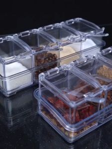 【Hania】Clear Seasoning Rack Spice Pot - 4 Pieces Seasoning Box Storage Container Seasoning Jar for Kitchen Utensils