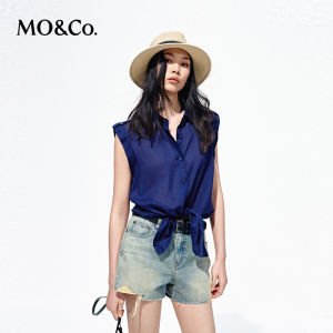 MO&Co. | 100% Ramie Wide Shoulder Sleeveless Preventing Exposures Blouse