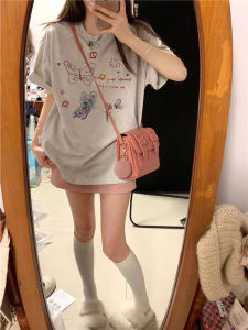 100% Pure Cotton American Hong Kong Style Chic Butterfly Print Short Sleeve T-Shirt Womens Summer Loose Niche Style Design Blouse