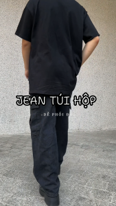 Quần jean túi hộp ống suông nam nữ 2 màu sắc SUN 119 mặc thoải mái dễ phối đồ phong cách hàn quốc