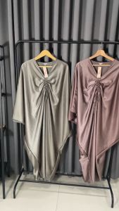 Kaftan Satin Wanita Tali Serut Adjustable Bahan Satin Maxmara Silk Premium Simple Mewah Lebaran