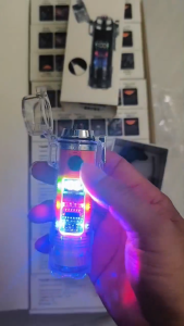 Bật lửa điện plasma kết hợp đèn pin vỏ trong suốt chống nước chống gió cực tốt - kèm dây sạc type - C và hộp đựng sang trọng