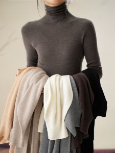 Autumn Winter Womens Seamless One-Piece Wool Knitted High Neck Sweater Soft Cozy Inner Wear Base Shirt Top Fashionable Commute Style