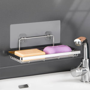 Stainless Steel Soap Holder Wall Mounted Drainage Bathroom Storage Rack Double Layer Soap Box No Drilling Required