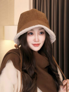 Double-Sided Wear Suede Thickened Winter Fisherman Hat Womens Large Head Circumference Ear Protection Retro Bowl Hat Trendy