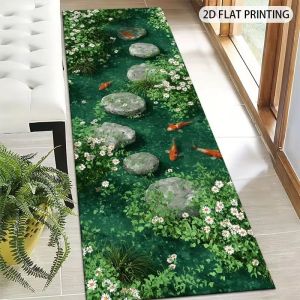 VIKAMA Mountain Forest Streams Flowers Runner Rug Soft Non-Slip Bedroom Bedside Mat Hallway Kitchen Floor Mat Home Decor
