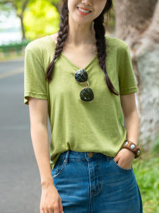 XIAOER | Breathable Cotton Lyocell Linen Silk V-Neck T-Shirt