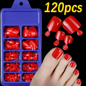 120Pcs Short Square Fake Toe Nails Glossy Black Press On Toenails Full Cover Artificial False Toenail for Summer Women Salon DIY
