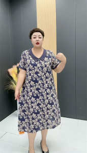 ชุดเดรสยาวแขนสั้นคอตุ๊กตาพิมพ์ลายดอกไม้ทรงเอเอวสูงสำหรับผู้หญิงไซส์ใหญ่ ทรงหลวม ทรงเข้ารูป ฤดูร้อน 2024