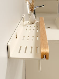 Bathroom Wall Mounted Storage Rack No Drilling Required Wooden Style Toilet Organizer for Toiletries Space Saving Shelf