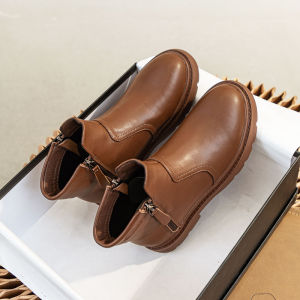 Trendy Double Zipper Martin Boots Womens Faux Fur Lined Genuine Leather Short Boots Large Size Booties for plus Size Girls