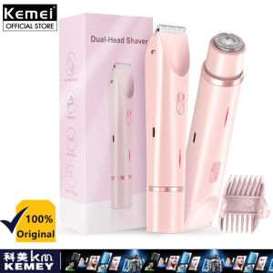 Kemei ที่โกนขนหัวหน่าวสำหรับผู้หญิงมีดโกนหนวดไฟฟ้าที่โกนขนบิกินี่ไม่เจ็บปวดกำจัดขนสองหัว