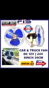 FIS Truck Lorry Fans Oscillating Car Fan 12 24V 8inch 20cm Angin Kipas Kepit Kereta Lori Backhoe Excavator Tractor