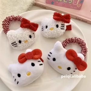 Cute Sweet Hello Kitty Hair Clip And Elastic Band Set for Women Fresh out Fashion Hair Accessories Side Clip Hair Decorations