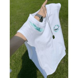 OUMULONG | Áo Thun Thể Thao Mùa Hè Thoáng Khí Cotton Không Tay Có Thêu
