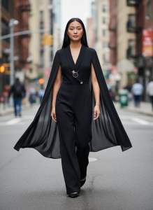 Affordable Preloved Jumpsuit Black V-neck Cape Design Urban Street Fit