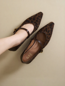 Josiny | Leopard Pattern Pointed Mary Jane Shoes