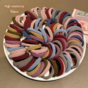 50-Piece High-Elastic Hair Ties Set Durable Assorted Colors Smooth Texture for Everyday Styling Hair Bands