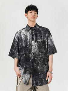 HetingHOME | Hetinghome Summer Trendy Couple Loose Fit Short Sleeve Shirt American Style Printed Washed Polyester Youth Casual Shirt