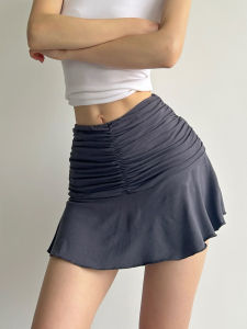 Váy Ngắn Chữ a Cạp Cao Ôm Sát Mềm Mại Cho Nữ Mùa Hè Chống Ánh Sáng Váy Ngắn Xếp Ly Đa Năng Màu Trơn Chất Liệu Khác