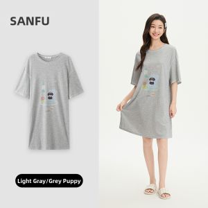 SANFU | Summer Women Cartoon Print Round Neck Night Dress