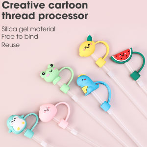 6PCS Cartoon Silicone Straw Tips Reusable Straw Dust Cap Splash Proof Plugs Cover Creative Cup Accessory Straw Sealing Tools
