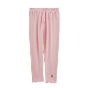 Sweet Cute Girls Slim Fit Base Layer Pants Summer Casual Animal Embroidery Cotton Blend Fabric Nine Points Elastic Waistband