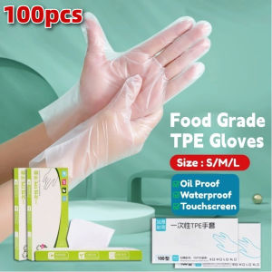 100pcs Disposable TPE Gloves Food Safe Clear Plastic Gloves for Food Prep Cooking House Clean