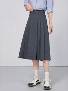 A-Line Gray Autumn Womens Business Suit Pleated Skirt