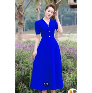 Đầm xòe dự tiệc cổ ve phối nút sang trọng size từ 30-80kg